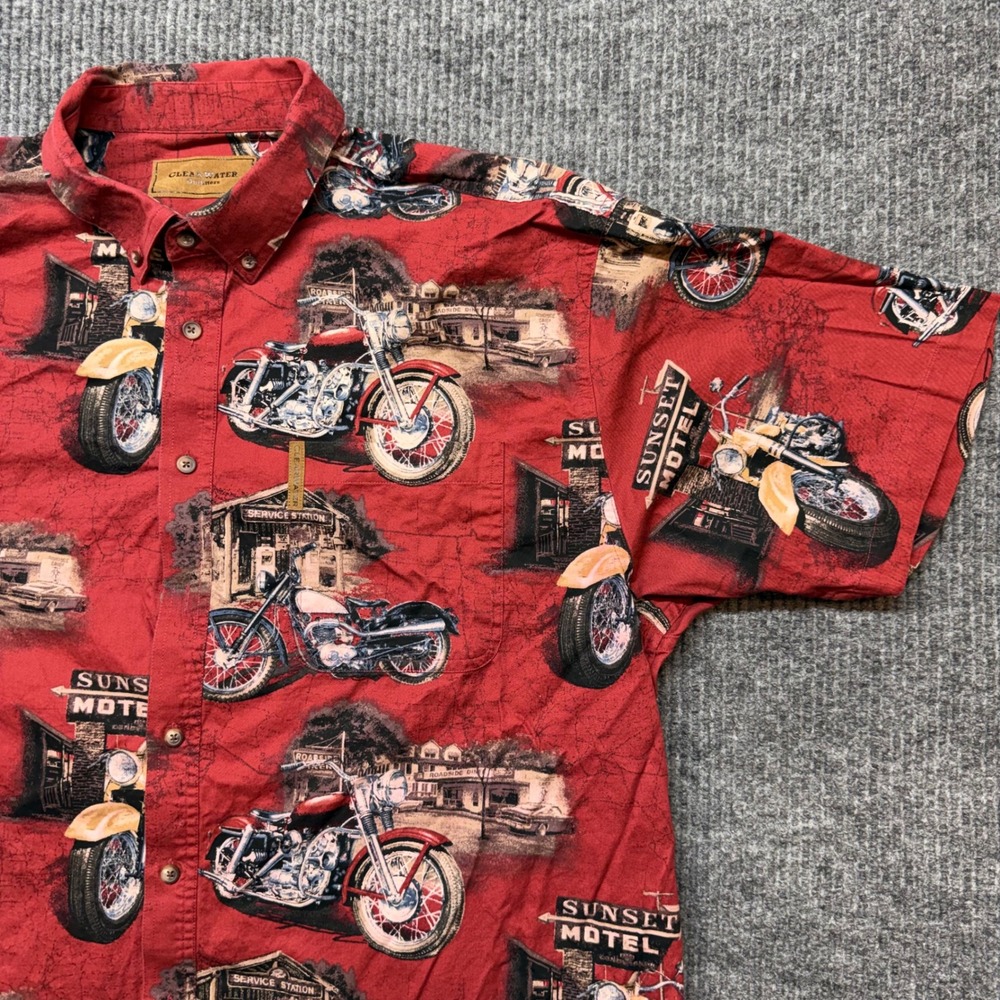 Clearwater Outfitters Mens XL Red Motorcycle Sunset‎ Motel Graphic Shir